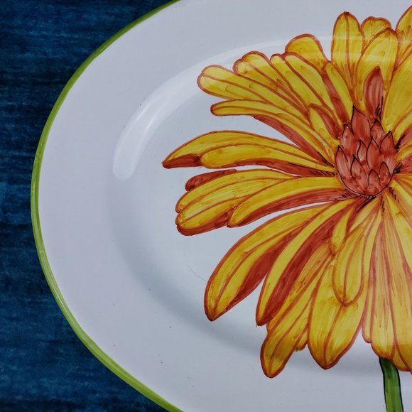 Flower Power Mariposa By Jilly Walsh Orange Zinnia Oval Serving Platter - Picture 4 of 9